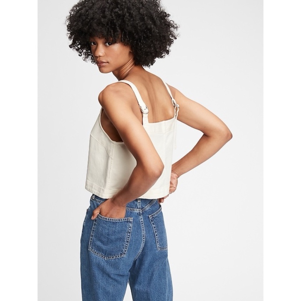 NWT GAP Twill Crop Ivory Frost Tank Top Square Neck Cotton Stretch Minimal